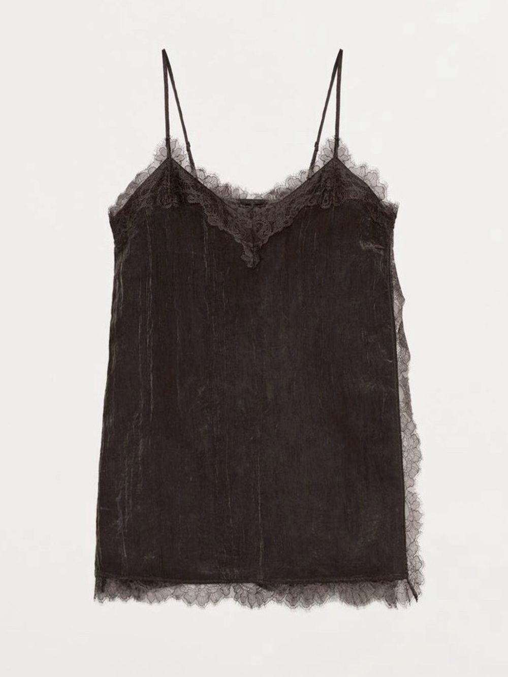 Zara Charcoal Lace-Trim Slip Cami NWT L - Picture 2 of 7